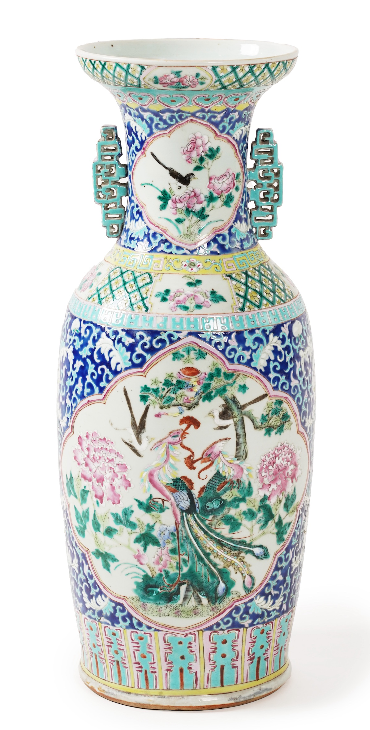 A tall Chinese famille rose ‘phoenix and peacock’ vase, late 19th century